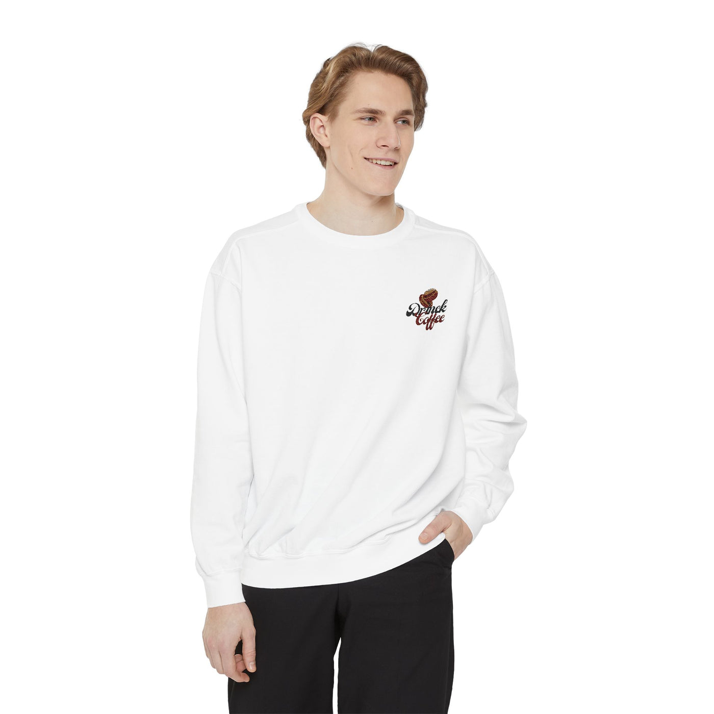 All-season sweatshirt, embroidered with Drink Coffee, perfect gift for friends.(9)