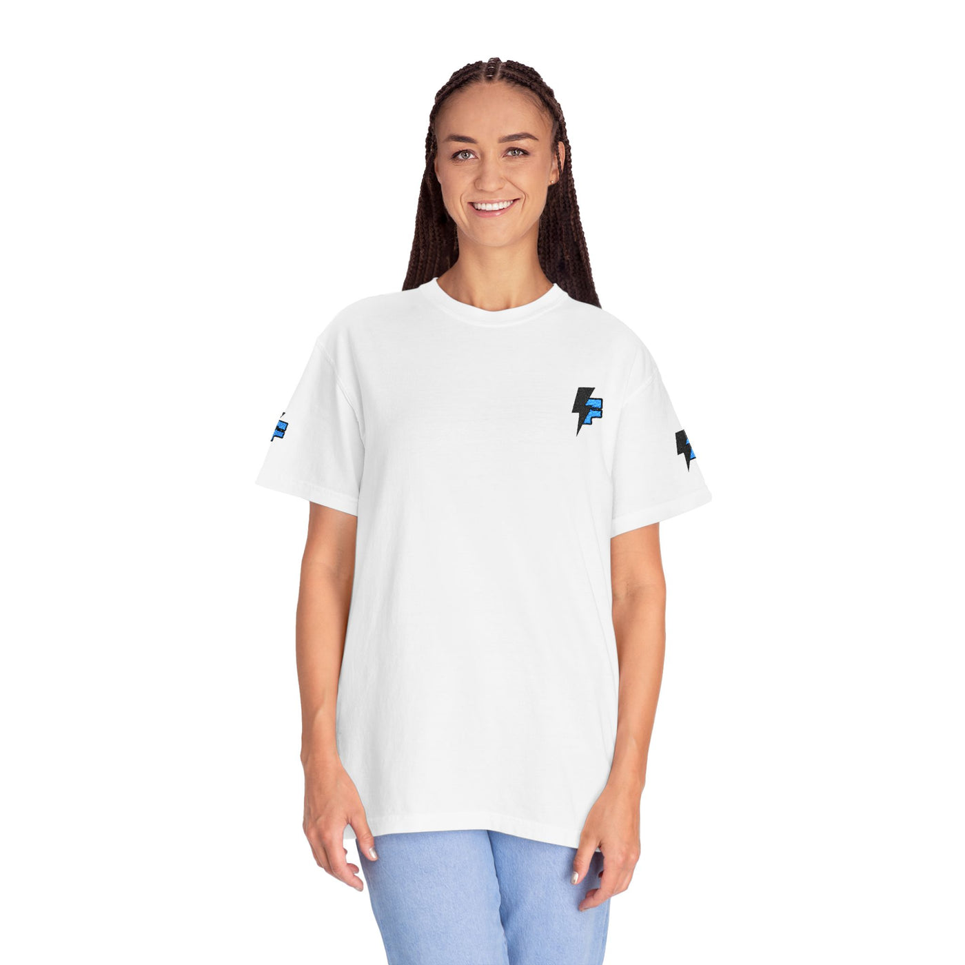 Dynamic Unisex Moisture Wicking Fyroz Bolt Tee – Bold Streetwear Lightning Logo Design, Fitness Shirt, Activewear, Graphic Tee, Sports Apparel, Gift for Athletes