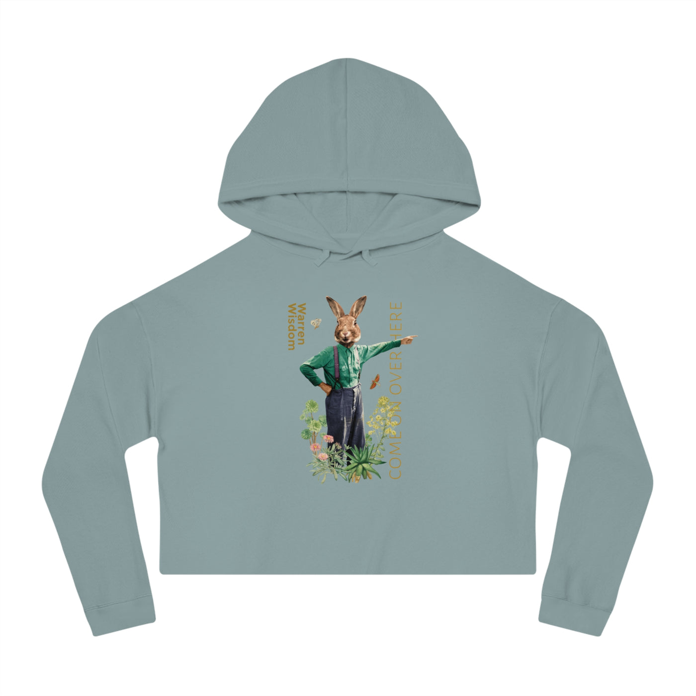 Cropped Hooded Sweatshirt with Playful Rabbit Design,Untamed Rabbit – Wild & Playful Bunny Aesthetic Design Animal Tee, Unisex Cartoon Shirt, Eco-Friendly Fashion, Gift for Nature Lovers, Boho Style Wear