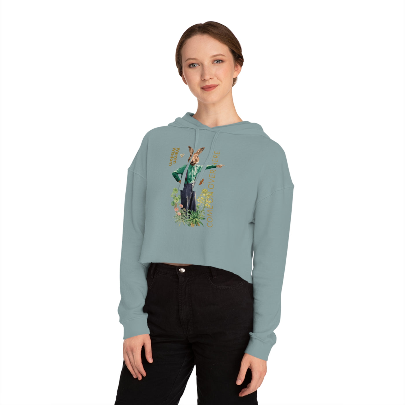 Cropped Hooded Sweatshirt with Playful Rabbit Design,Untamed Rabbit – Wild & Playful Bunny Aesthetic Design Animal Tee, Unisex Cartoon Shirt, Eco-Friendly Fashion, Gift for Nature Lovers, Boho Style Wear