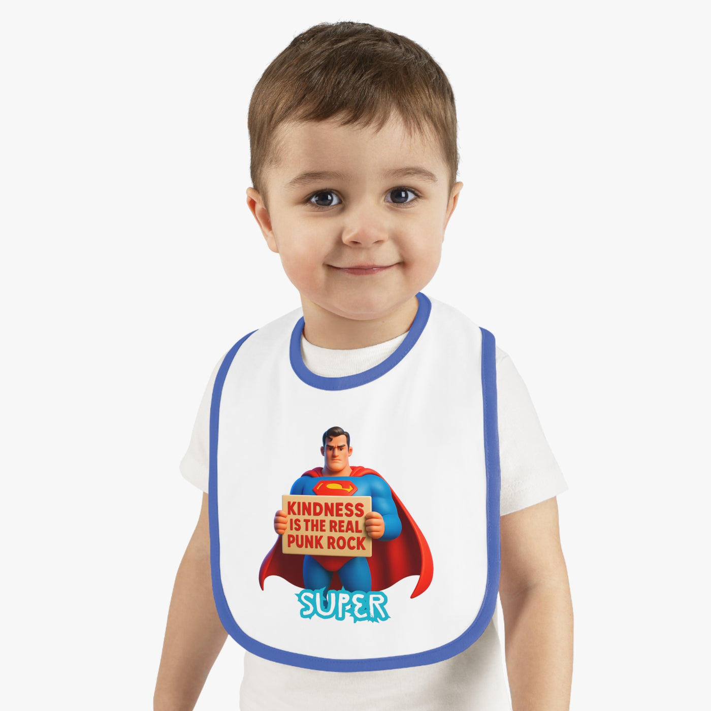 Superhero Kindness Baby Bib, Funny Baby Gift, Cute Infant Bib, Unique Baby Shower Present, Punk Rock Inspired Bib