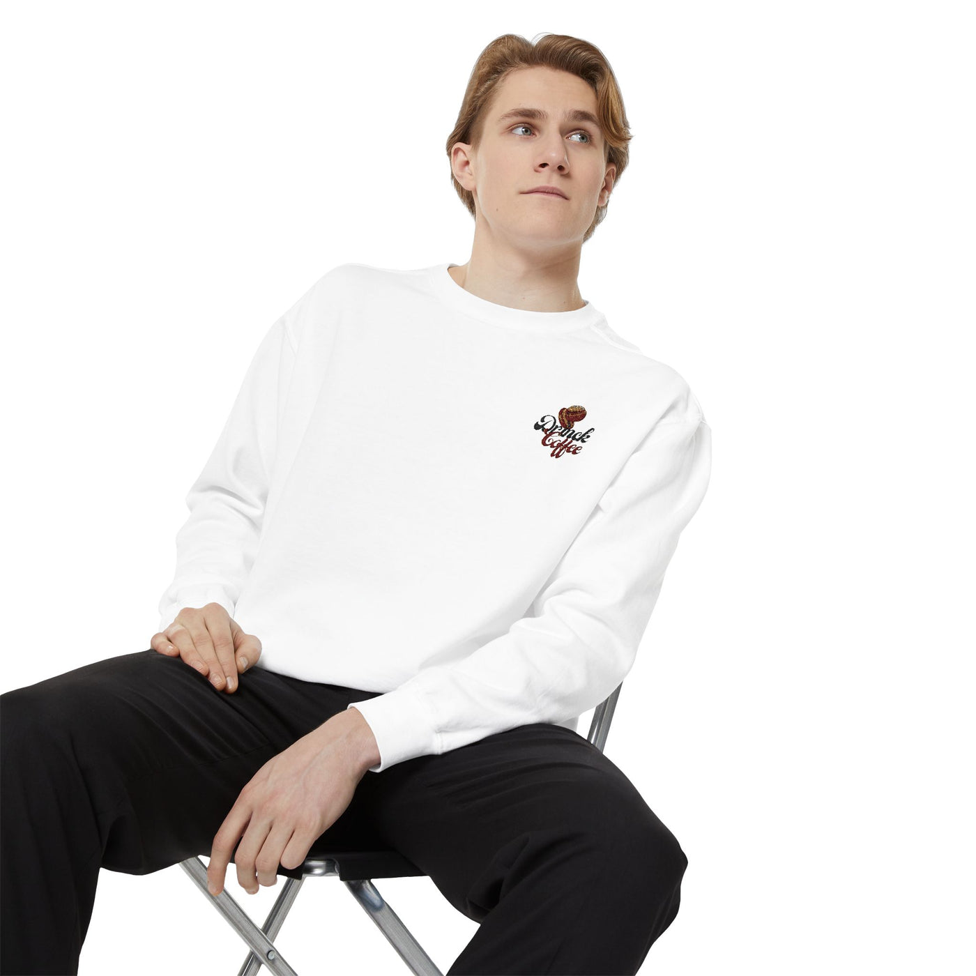 All-season sweatshirt, embroidered with Drink Coffee, perfect gift for friends.(9)