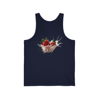 Strawberry Splash Tank, Fun Summer Apparel, Cute Unisex Jersey Tank, Beachwear, Festival Top, Gift for Strawberry Lovers(3)