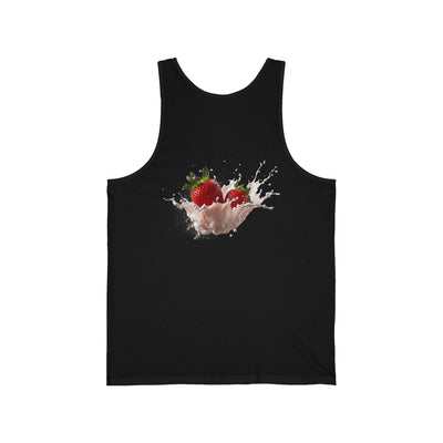 Strawberry Splash Tank, Fun Summer Apparel, Cute Unisex Jersey Tank, Beachwear, Festival Top, Gift for Strawberry Lovers(3)