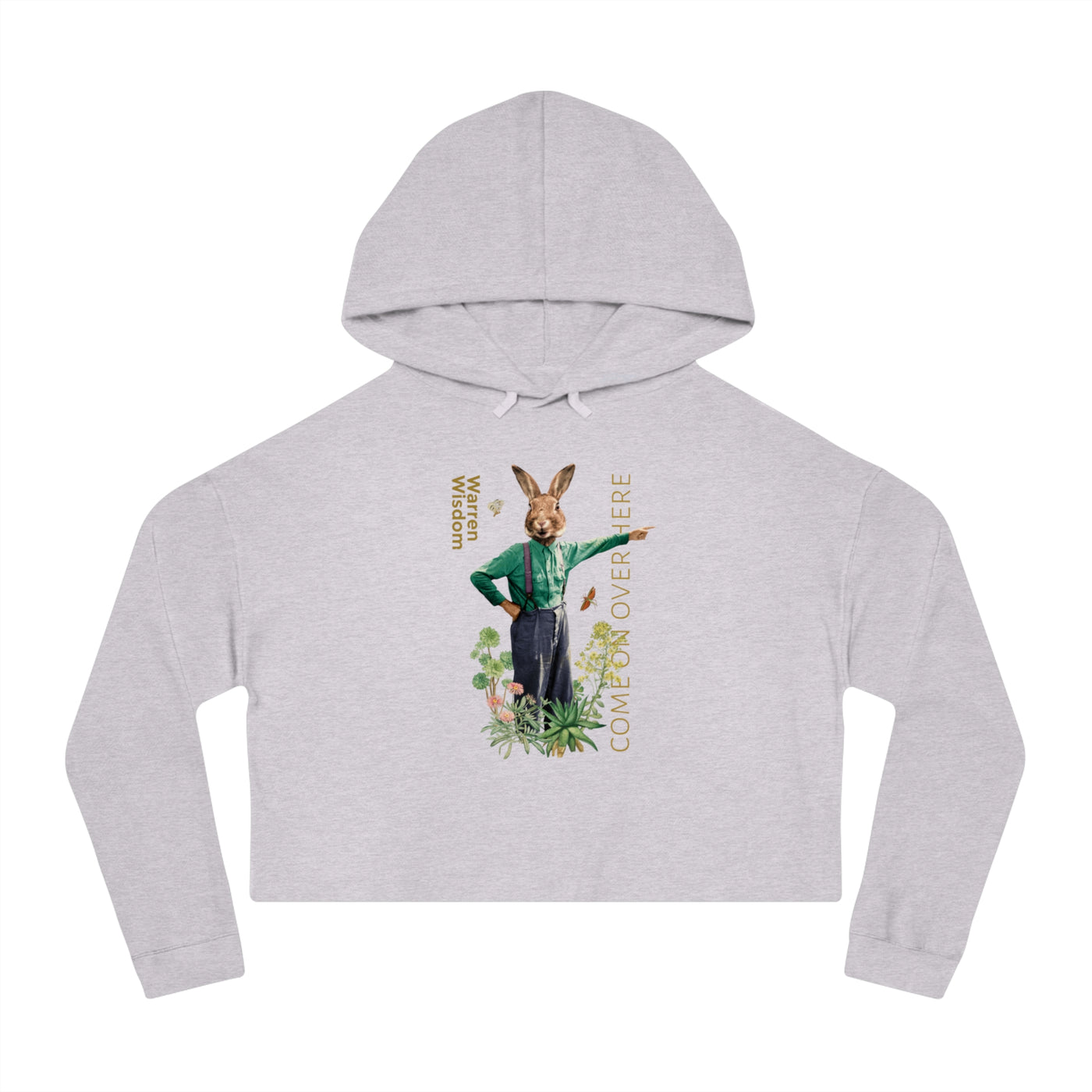 Cropped Hooded Sweatshirt with Playful Rabbit Design,Untamed Rabbit – Wild & Playful Bunny Aesthetic Design Animal Tee, Unisex Cartoon Shirt, Eco-Friendly Fashion, Gift for Nature Lovers, Boho Style Wear