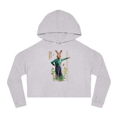 Cropped Hooded Sweatshirt with Playful Rabbit Design,Untamed Rabbit – Wild & Playful Bunny Aesthetic Design Animal Tee, Unisex Cartoon Shirt, Eco-Friendly Fashion, Gift for Nature Lovers, Boho Style Wear