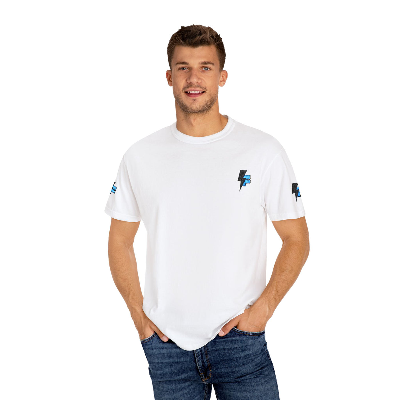 Dynamic Unisex Moisture Wicking Fyroz Bolt Tee – Bold Streetwear Lightning Logo Design, Fitness Shirt, Activewear, Graphic Tee, Sports Apparel, Gift for Athletes
