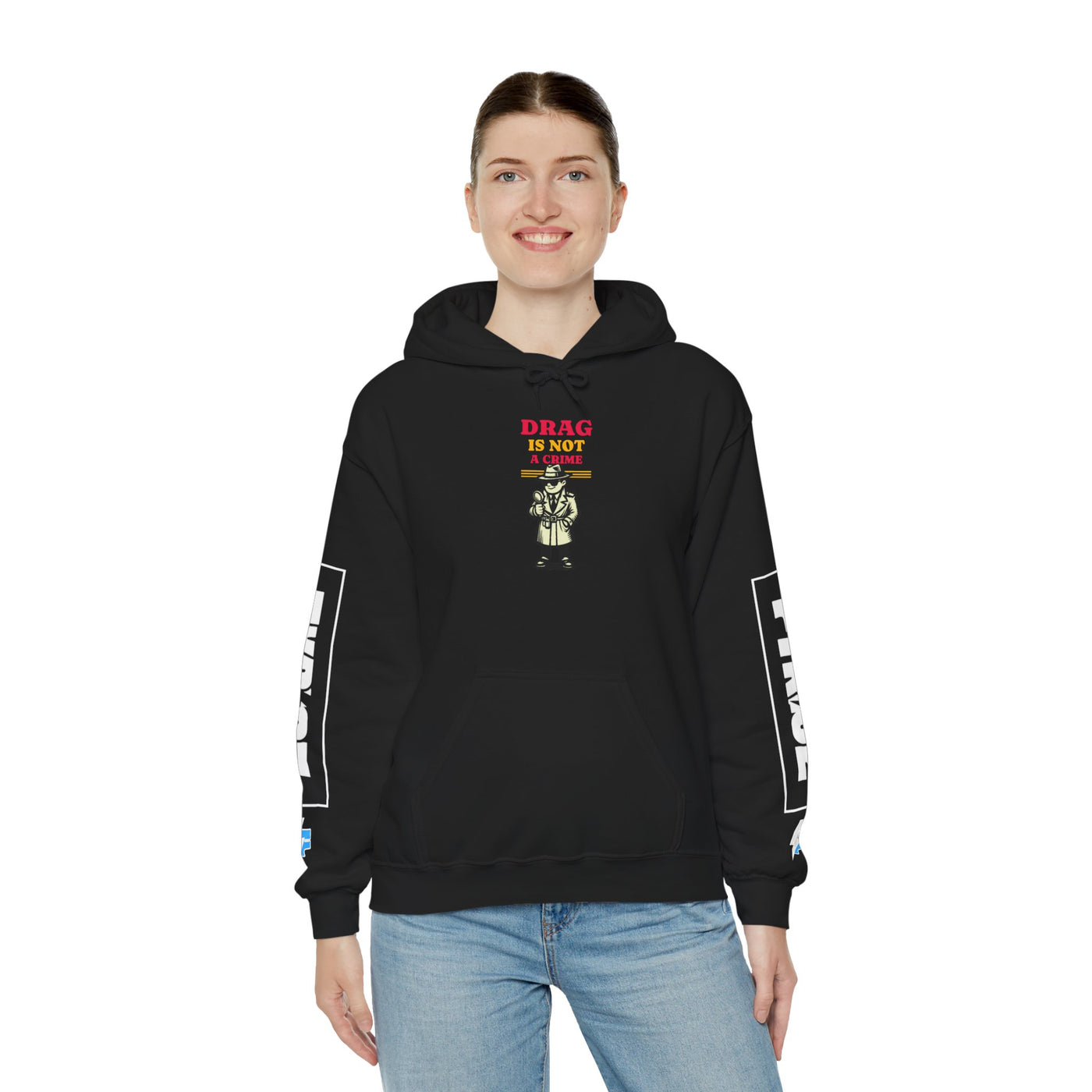 Drag Is Not a Crime - Bold Design for Pride and Equality  Bold Hoodie, Unisex Graphic Hoodie, Casual, Activist Gift