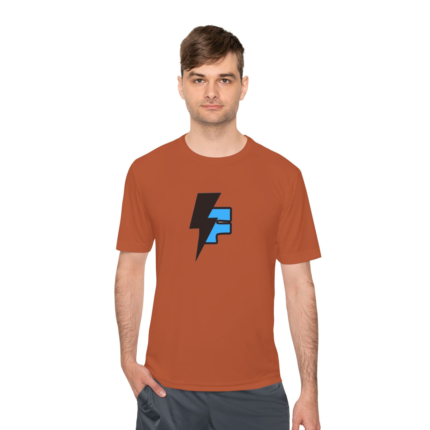 Dynamic Unisex Moisture Wicking Fyroz Bolt Tee – Bold Streetwear Lightning Logo Design, Fitness Shirt, Activewear, Graphic Tee, Sports Apparel, Gift for Athletes
