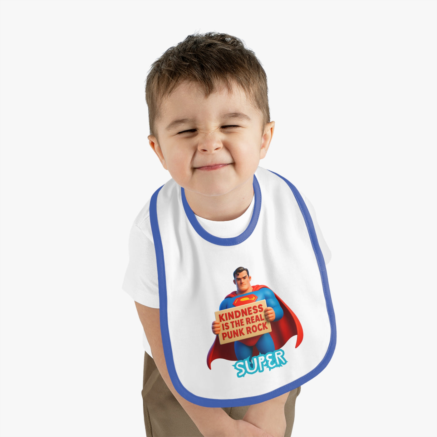 Superhero Kindness Baby Bib, Funny Baby Gift, Cute Infant Bib, Unique Baby Shower Present, Punk Rock Inspired Bib