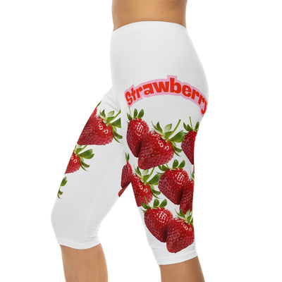 Strawberry Print Capri Leggings | Cute Summer Activewear