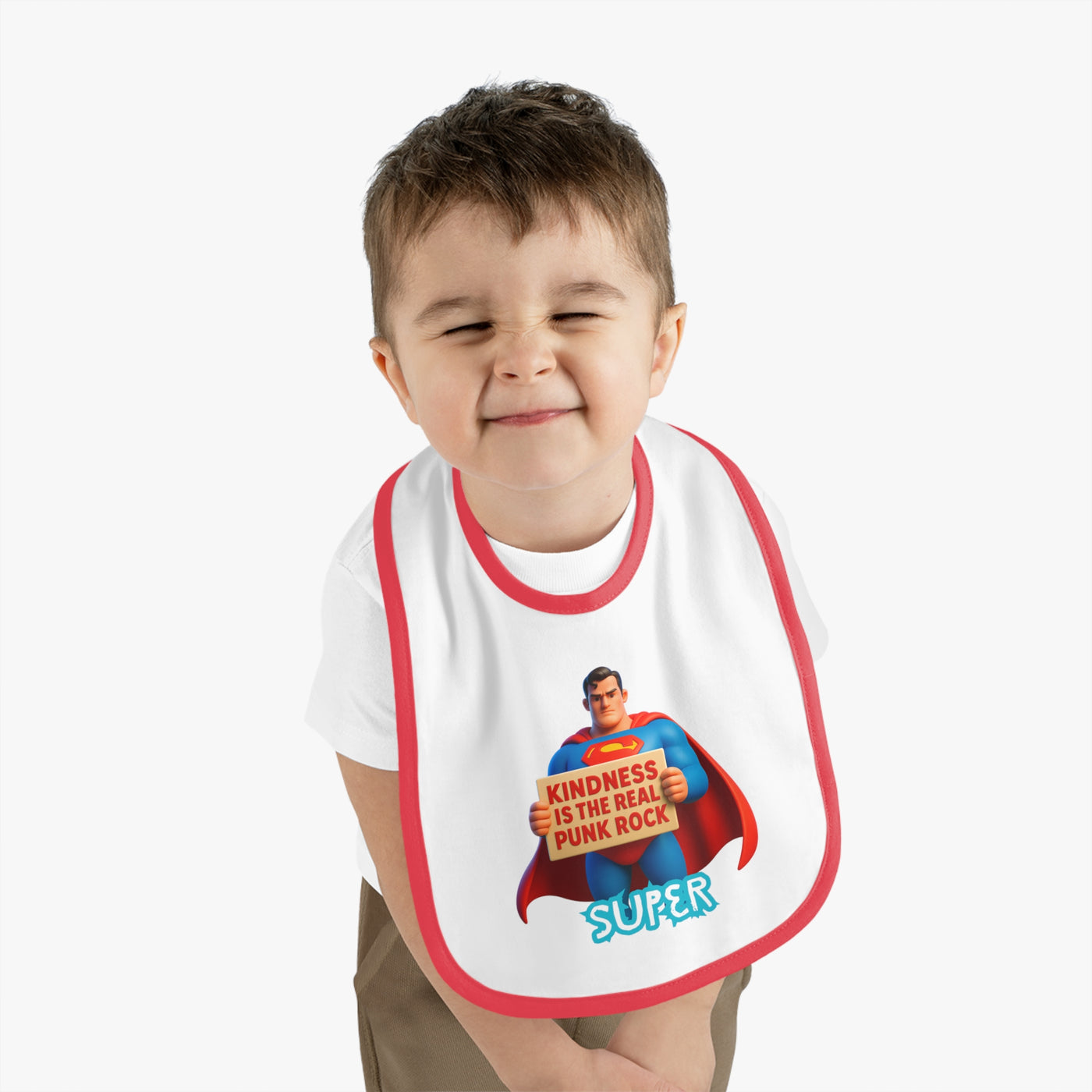 Superhero Kindness Baby Bib, Funny Baby Gift, Cute Infant Bib, Unique Baby Shower Present, Punk Rock Inspired Bib