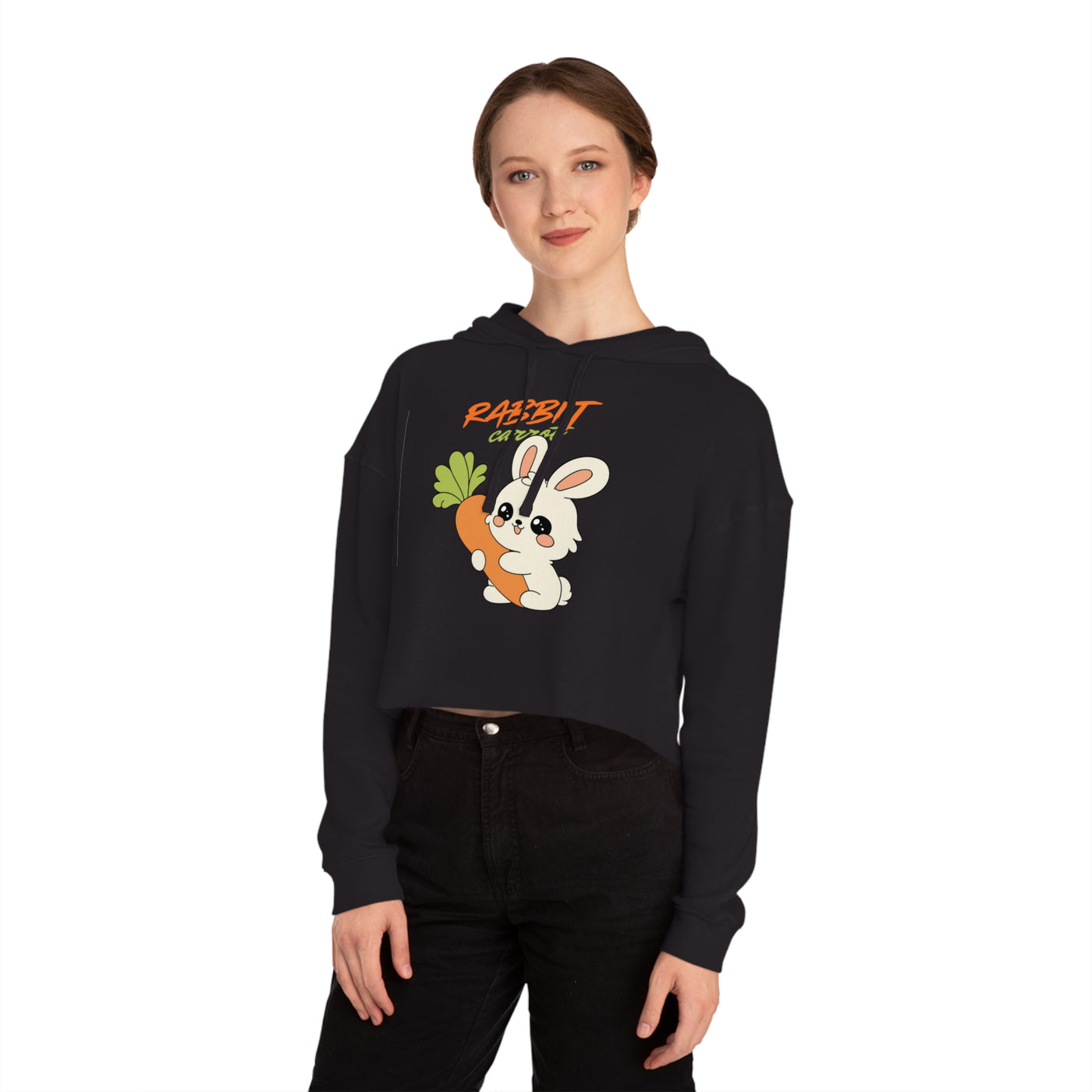 Cropped Hooded Sweatshirt with Playful Rabbit Design,Untamed Rabbit – Wild & Playful Bunny Aesthetic Design Animal Tee, Unisex Cartoon Shirt, Eco-Friendly Fashion, Gift for Nature Lovers, Boho Style Wear