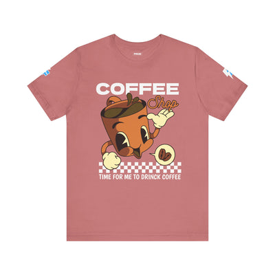 "It's Time to Drink Coffee" Printed T-Shirt - Funny Line Design for Coffee Lovers, Unisex Casual T-Shirt, Coffee Lover Gift, Classic Design Coffee Inspired Stylish Clothing
