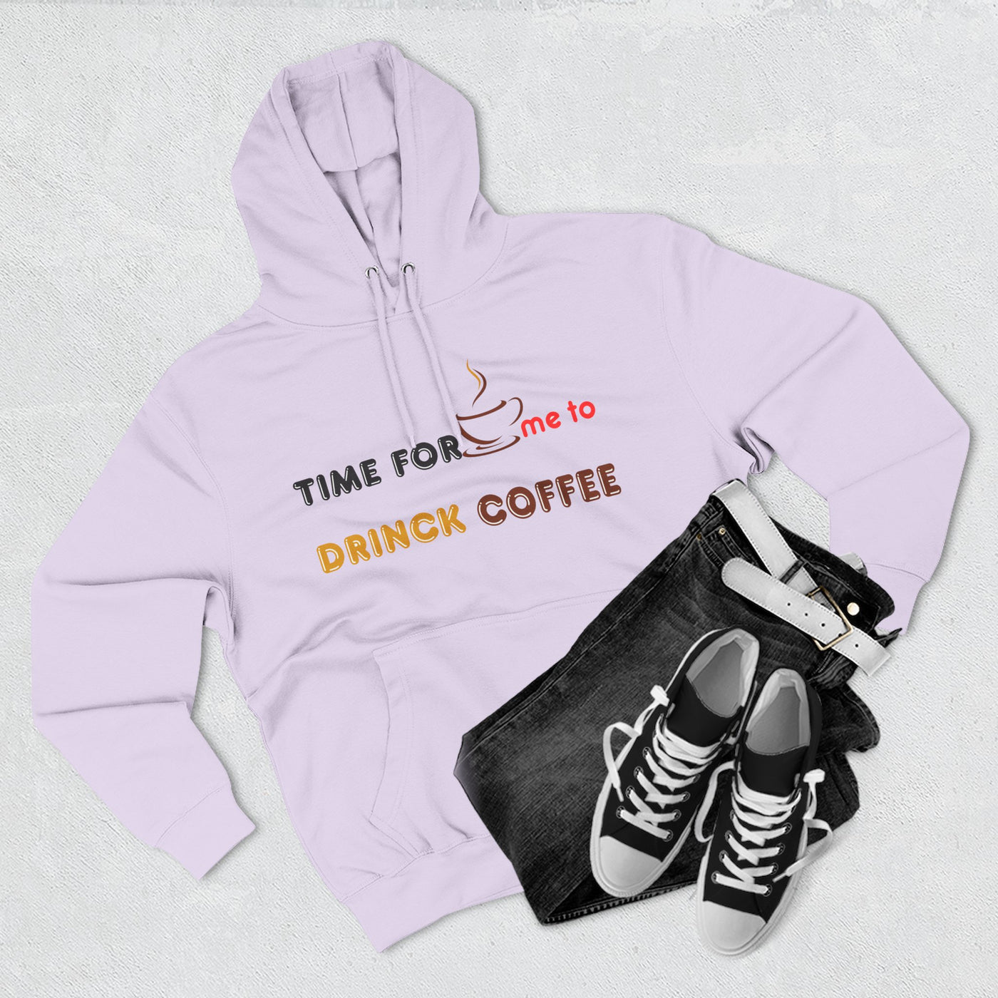 "It's Time to Drink Coffee" Printed Hoodie - Funny Line Design for Coffee Lovers, Unisex Casual Hoodie, Coffee Lover Gift, Classic Design Coffee Inspired Stylish Clothing