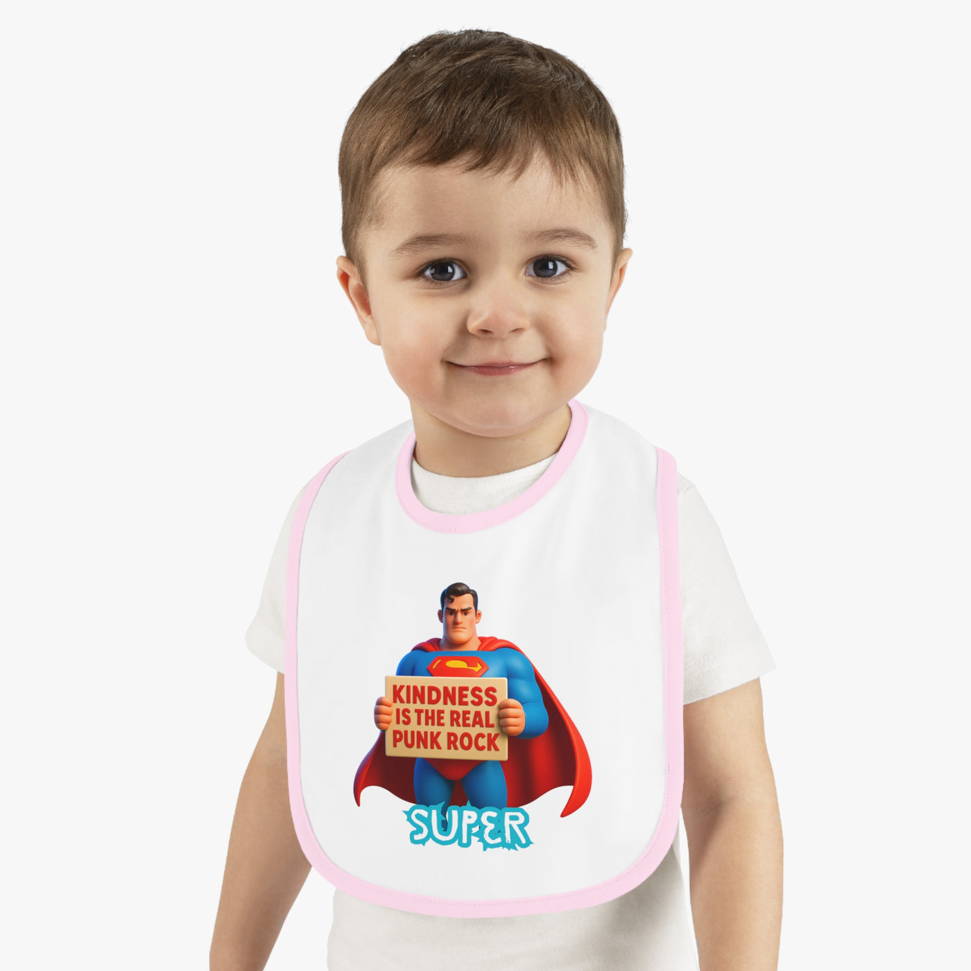 Superhero Kindness Baby Bib, Funny Baby Gift, Cute Infant Bib, Unique Baby Shower Present, Punk Rock Inspired Bib
