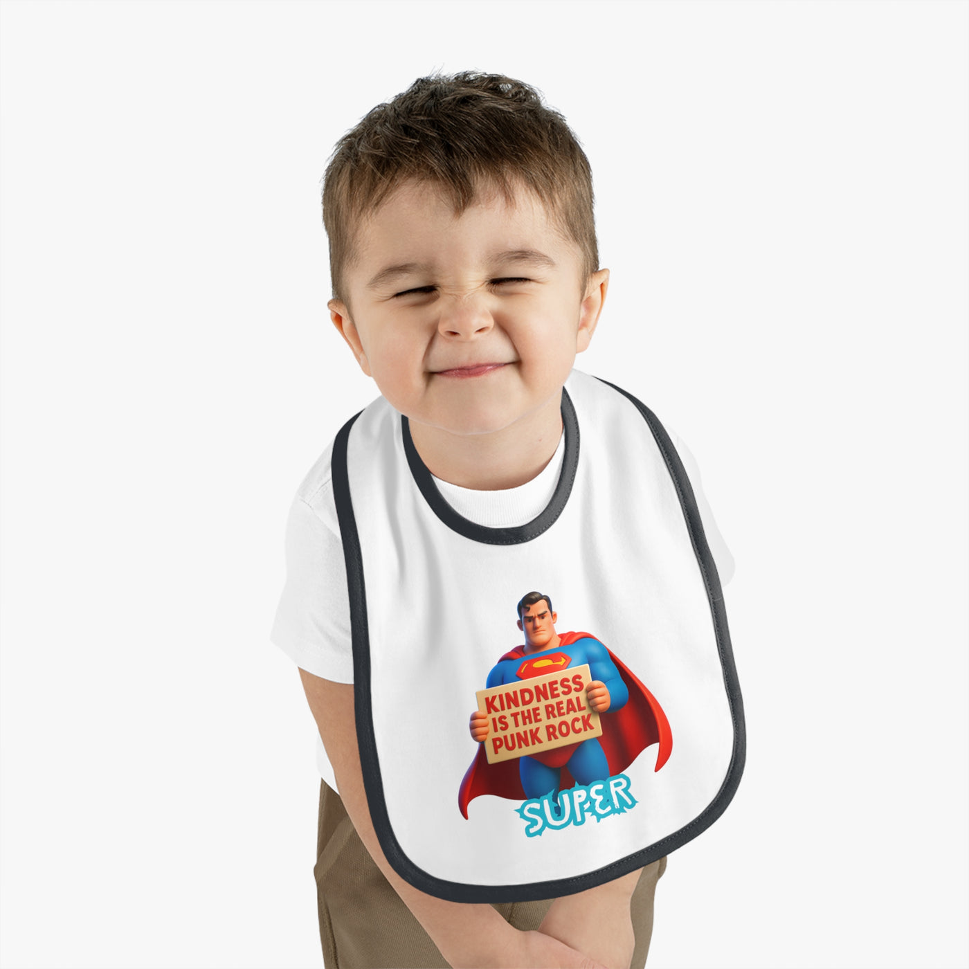 Superhero Kindness Baby Bib, Funny Baby Gift, Cute Infant Bib, Unique Baby Shower Present, Punk Rock Inspired Bib