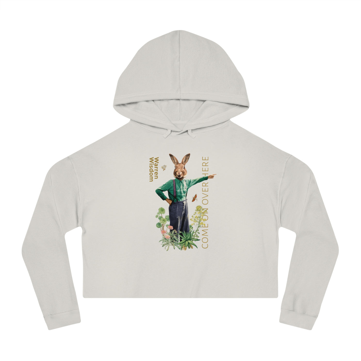 Cropped Hooded Sweatshirt with Playful Rabbit Design,Untamed Rabbit – Wild & Playful Bunny Aesthetic Design Animal Tee, Unisex Cartoon Shirt, Eco-Friendly Fashion, Gift for Nature Lovers, Boho Style Wear