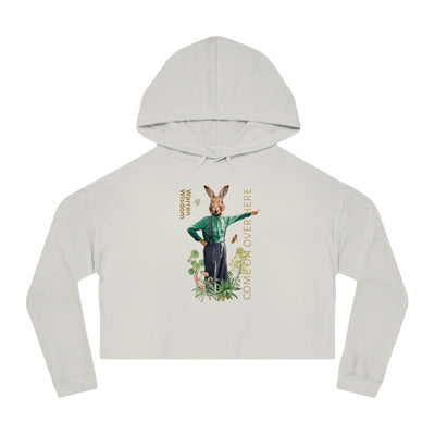 Cropped Hooded Sweatshirt with Playful Rabbit Design,Untamed Rabbit – Wild & Playful Bunny Aesthetic Design Animal Tee, Unisex Cartoon Shirt, Eco-Friendly Fashion, Gift for Nature Lovers, Boho Style Wear