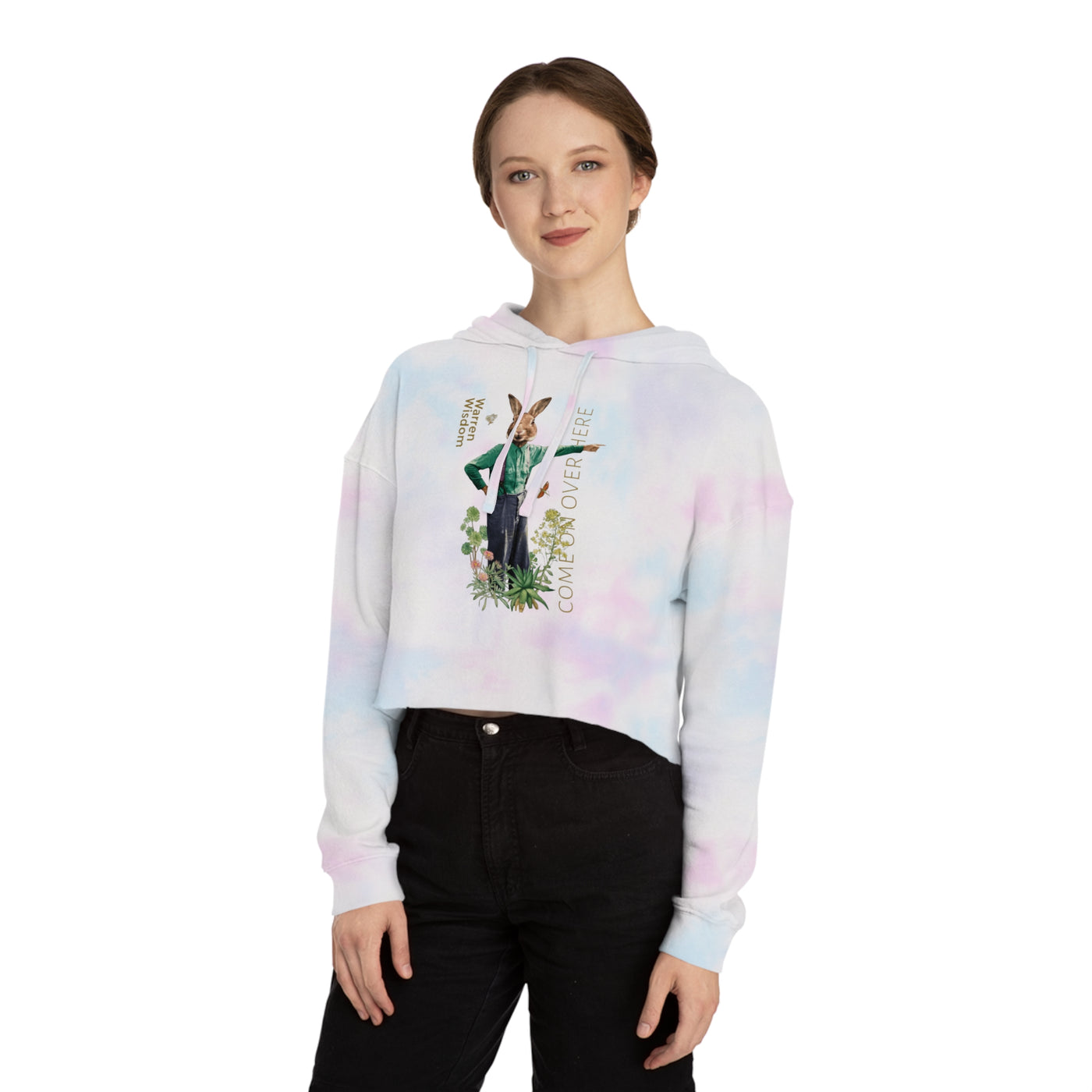 Cropped Hooded Sweatshirt with Playful Rabbit Design,Untamed Rabbit – Wild & Playful Bunny Aesthetic Design Animal Tee, Unisex Cartoon Shirt, Eco-Friendly Fashion, Gift for Nature Lovers, Boho Style Wear
