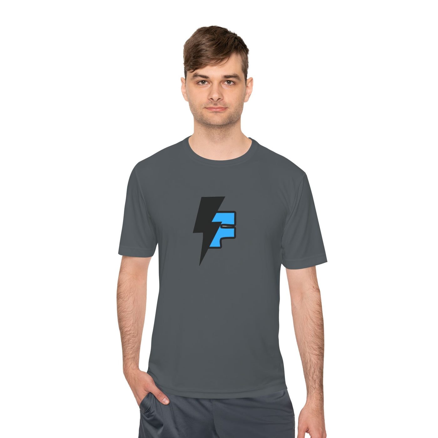 Dynamic Unisex Moisture Wicking Fyroz Bolt Tee – Bold Streetwear Lightning Logo Design, Fitness Shirt, Activewear, Graphic Tee, Sports Apparel, Gift for Athletes