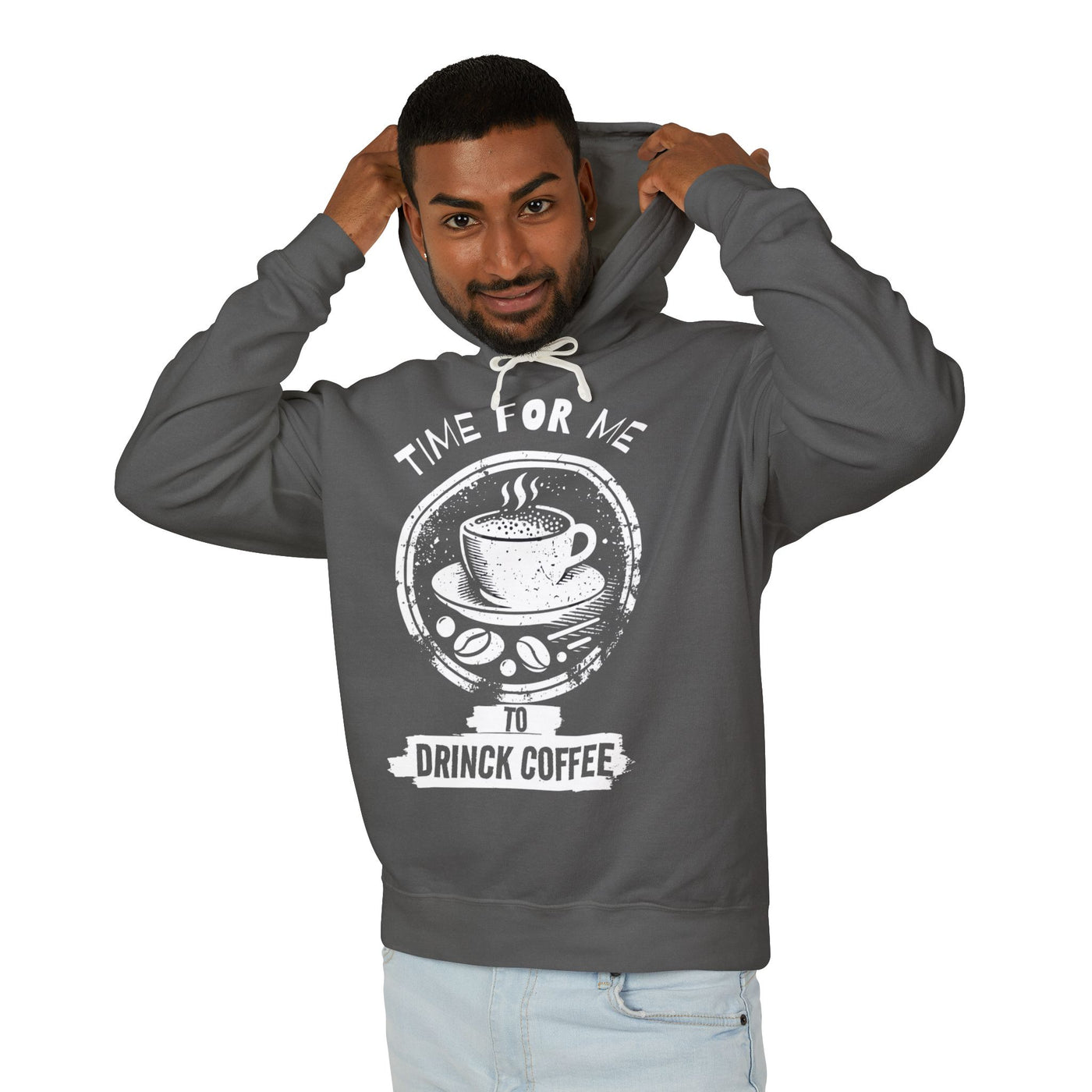 "It's Time to Drink Coffee" Printed Hoodie - Funny Line Design for Coffee Lovers, Unisex Casual Hoodie, Coffee Lover Gift, Classic Design Coffee Inspired Stylish Clothing