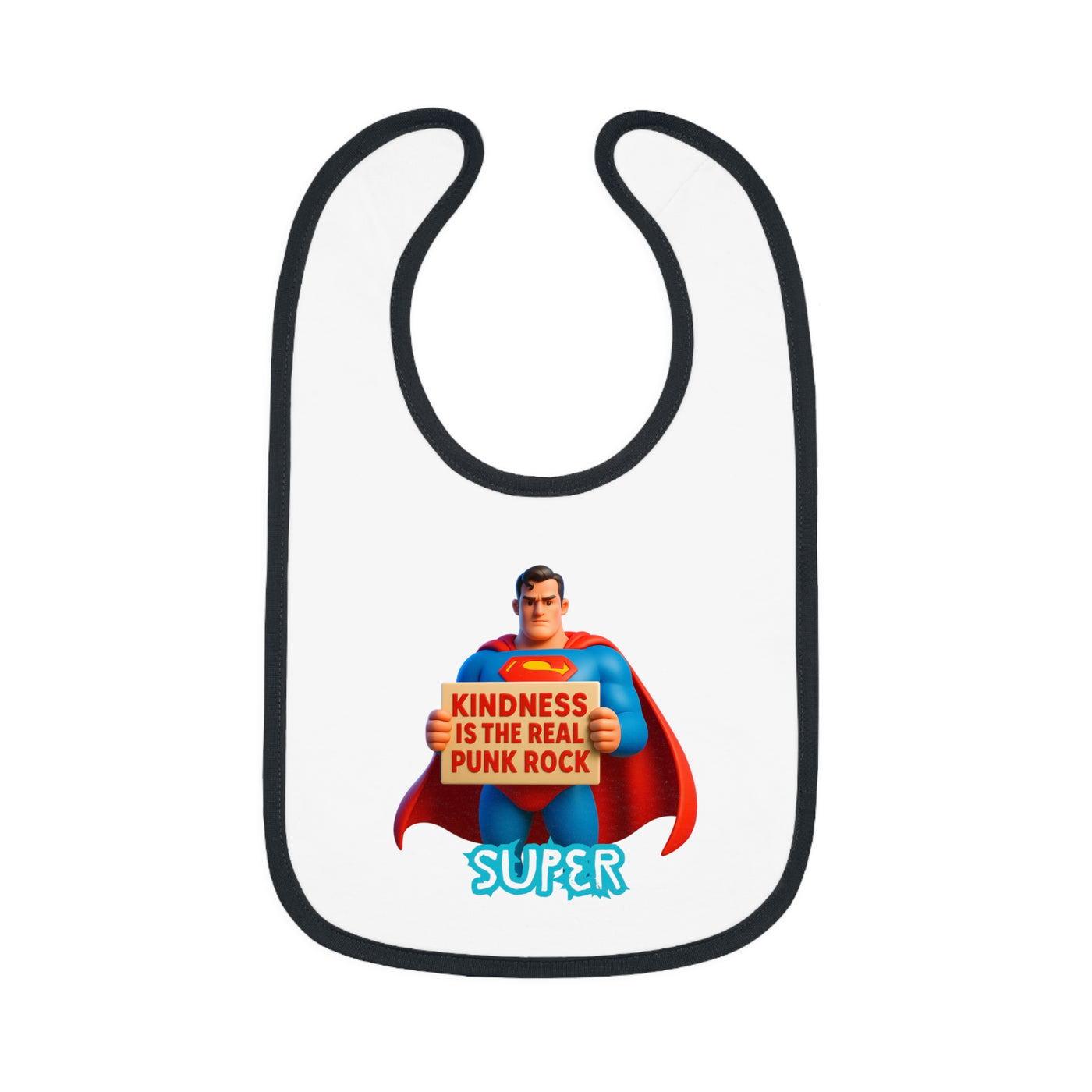 Superhero Kindness Baby Bib, Funny Baby Gift, Cute Infant Bib, Unique Baby Shower Present, Punk Rock Inspired Bib