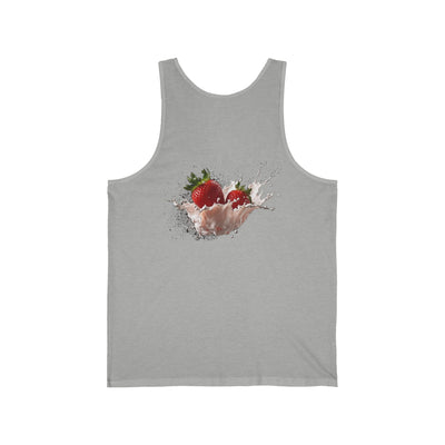Strawberry Splash Tank, Fun Summer Apparel, Cute Unisex Jersey Tank, Beachwear, Festival Top, Gift for Strawberry Lovers(3)