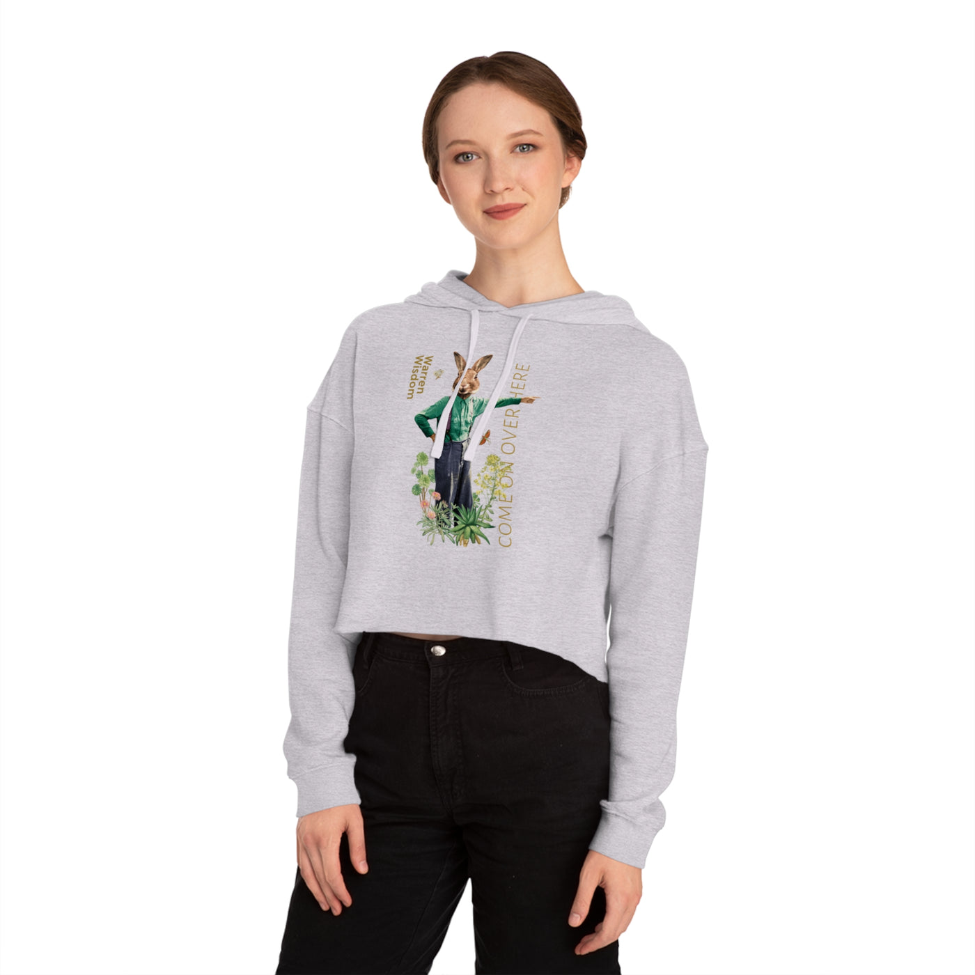 Cropped Hooded Sweatshirt with Playful Rabbit Design,Untamed Rabbit – Wild & Playful Bunny Aesthetic Design Animal Tee, Unisex Cartoon Shirt, Eco-Friendly Fashion, Gift for Nature Lovers, Boho Style Wear