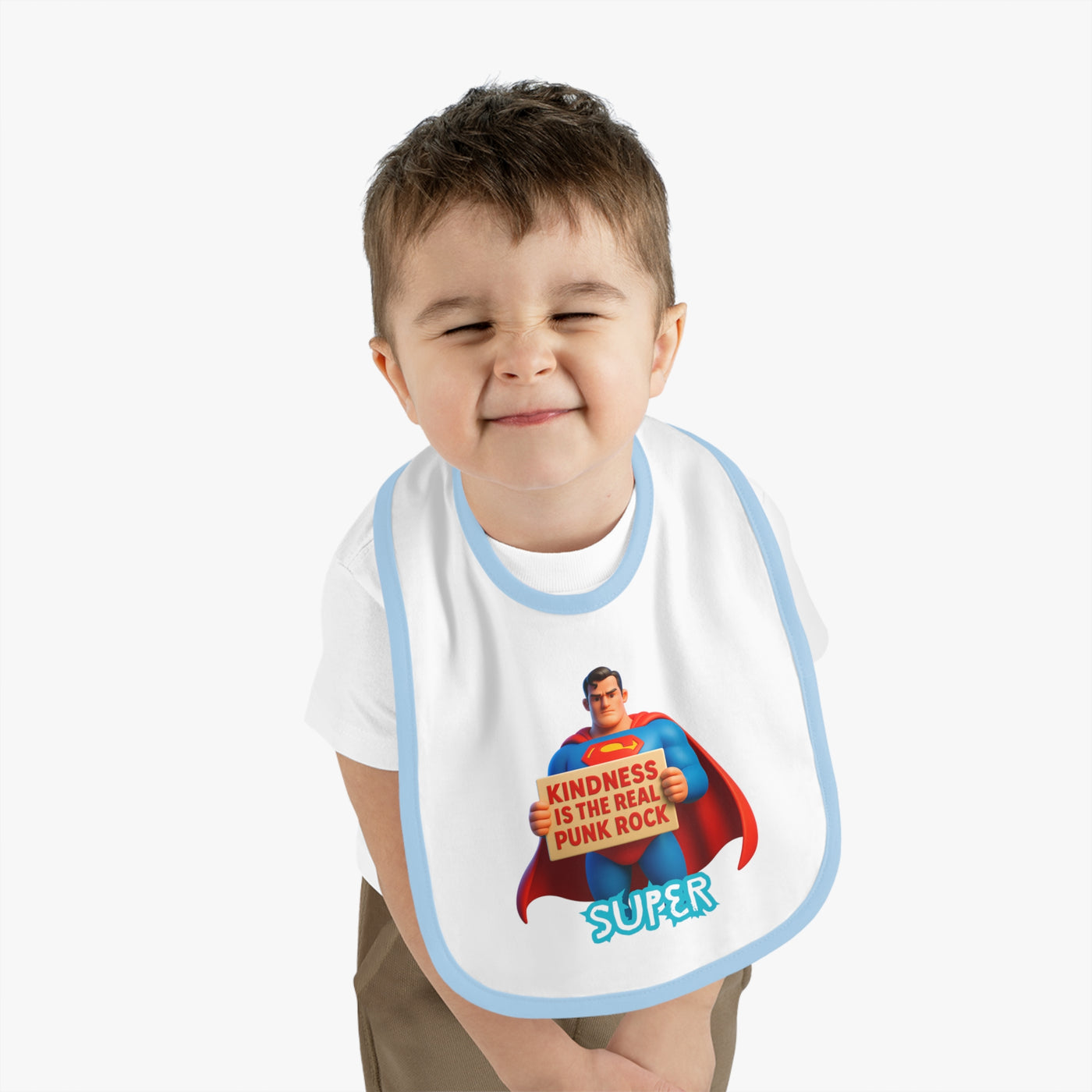 Superhero Kindness Baby Bib, Funny Baby Gift, Cute Infant Bib, Unique Baby Shower Present, Punk Rock Inspired Bib