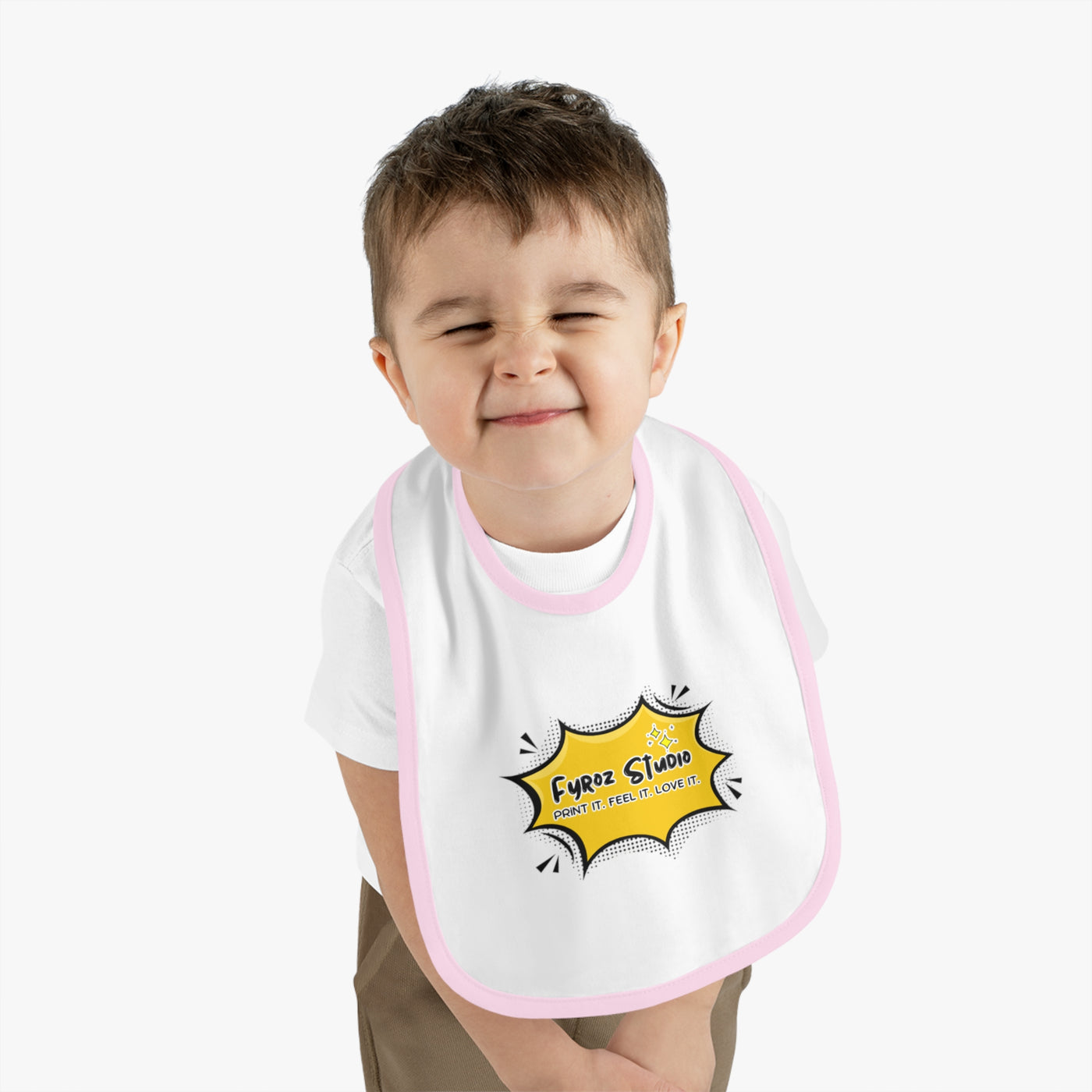 Fun Baby Bib with Contrast Trim, Cute Baby Feeding Bib, Gift for New Parents, Baby Shower Essential, Personalized Baby Bib