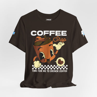 "It's Time to Drink Coffee" Printed T-Shirt - Funny Line Design for Coffee Lovers, Unisex Casual T-Shirt, Coffee Lover Gift, Classic Design Coffee Inspired Stylish Clothing