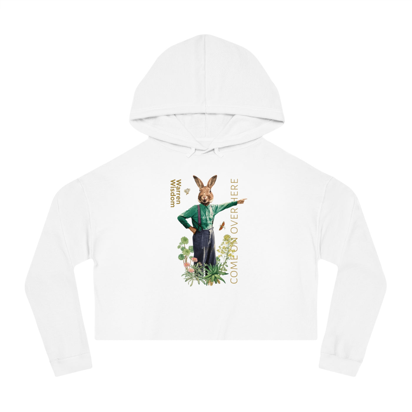 Cropped Hooded Sweatshirt with Playful Rabbit Design,Untamed Rabbit – Wild & Playful Bunny Aesthetic Design Animal Tee, Unisex Cartoon Shirt, Eco-Friendly Fashion, Gift for Nature Lovers, Boho Style Wear