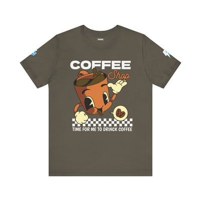 "It's Time to Drink Coffee" Printed T-Shirt - Funny Line Design for Coffee Lovers, Unisex Casual T-Shirt, Coffee Lover Gift, Classic Design Coffee Inspired Stylish Clothing