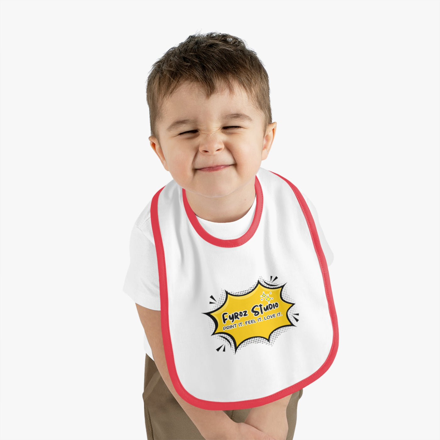 Fun Baby Bib with Contrast Trim, Cute Baby Feeding Bib, Gift for New Parents, Baby Shower Essential, Personalized Baby Bib