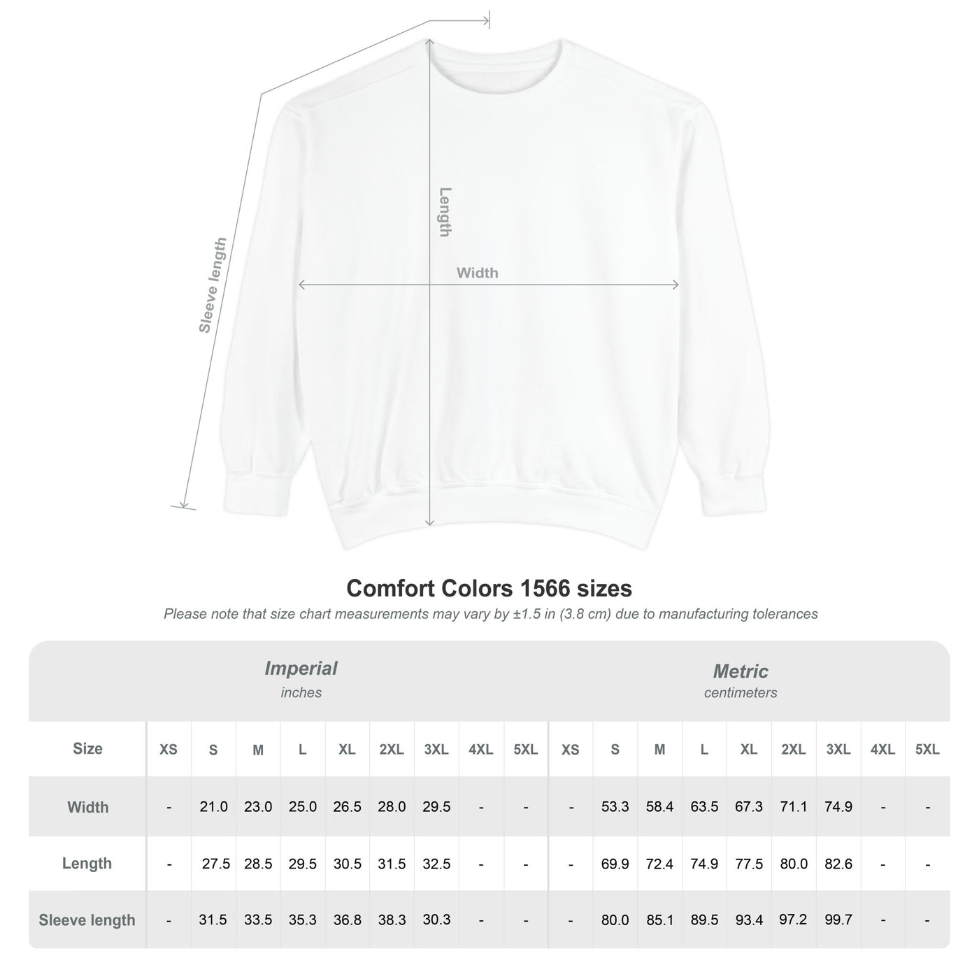 Size chart for Just a Little Moody – Aesthetic Minimalist Typography Design, Unisex Graphic Sweatshirt, Gift for Friends.