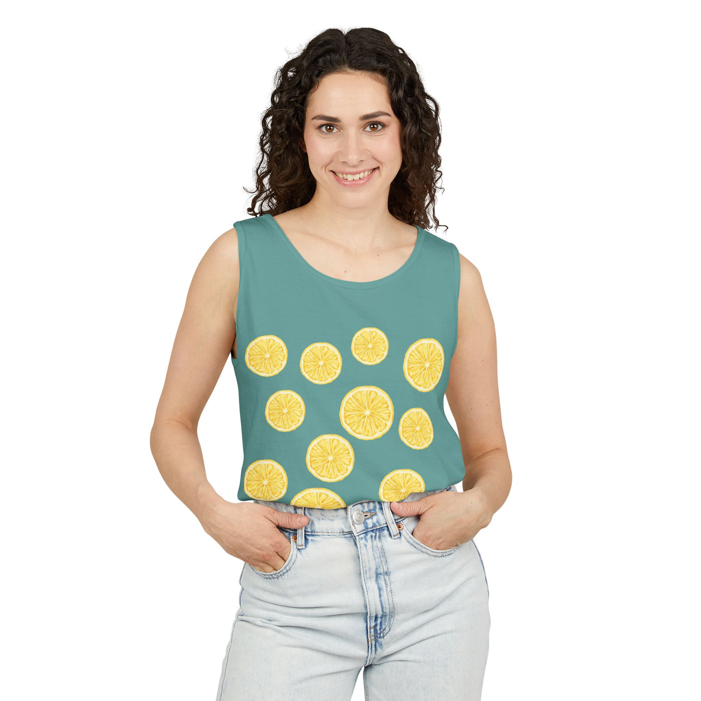 Lemon-Themed Unisex Tank Top, Summer Vibes, Beachwear, Casual Outfit, Gift for Lemon Lovers, Fruit Fashion(3)
