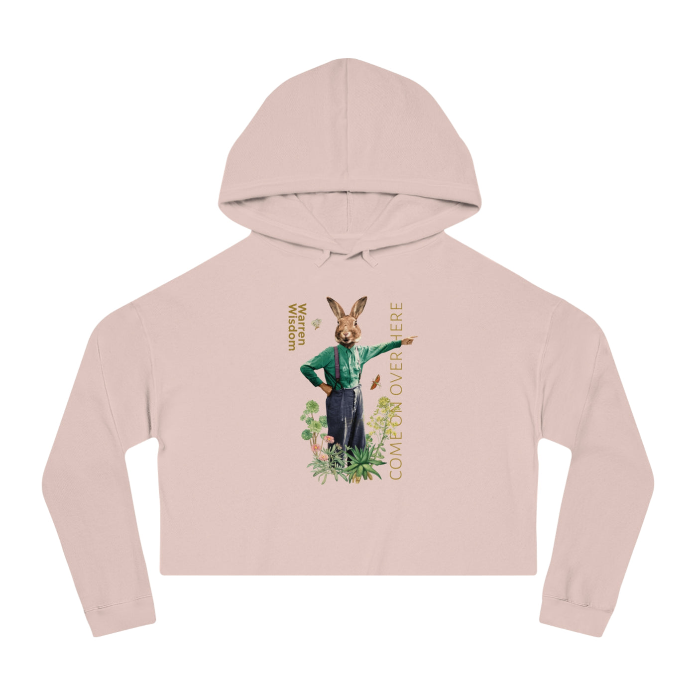 Cropped Hooded Sweatshirt with Playful Rabbit Design,Untamed Rabbit – Wild & Playful Bunny Aesthetic Design Animal Tee, Unisex Cartoon Shirt, Eco-Friendly Fashion, Gift for Nature Lovers, Boho Style Wear