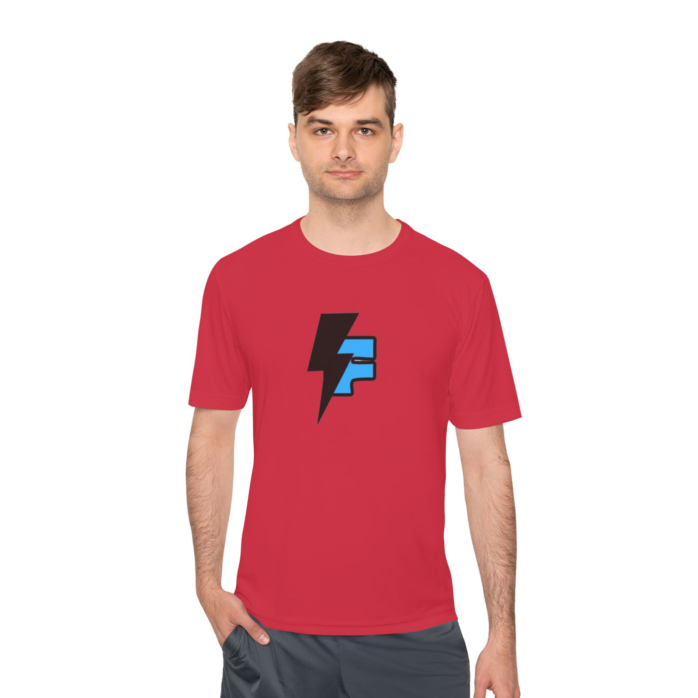 Dynamic Unisex Moisture Wicking Fyroz Bolt Tee – Bold Streetwear Lightning Logo Design, Fitness Shirt, Activewear, Graphic Tee, Sports Apparel, Gift for Athletes
